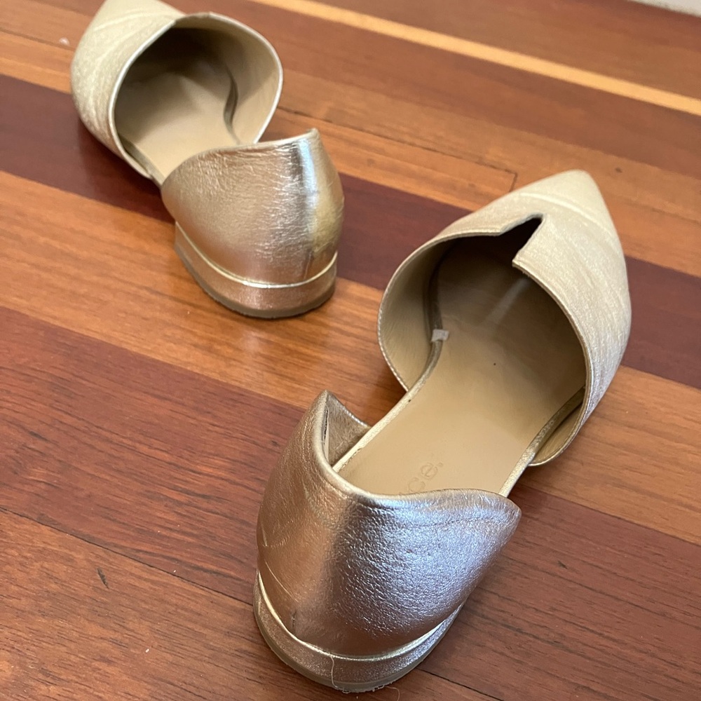 Vince Gold Leather Pointed D’orsay Flats